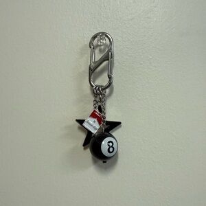 Silver Keychain with Black Star and 8 Ball Charm